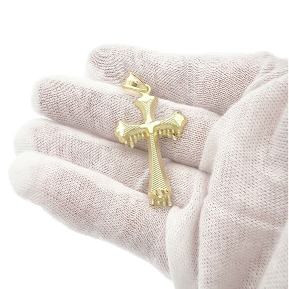 10k Gold Cross Drip Pendant Charm Diamond Cut 1.9" - Picture 4 of 4